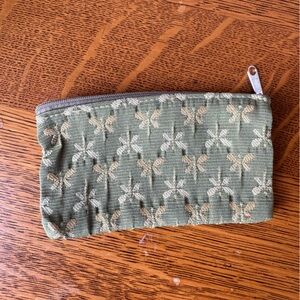Dragonfly Small Mini Bag Unlined Green Gold Zippered Closure 3"x5.5" Organizing